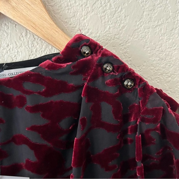 Zara Draped wine velvet mesh dress nwt women’s size XS - Picture 11 of 15
